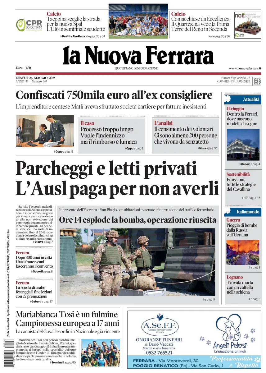 Prima-pagina-nuova ferrara-oggi-edizione-del-2025-05-26